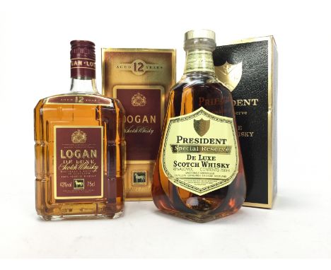 PRESIDENT SPECIAL RESERVE Blended Scotch Whisky 75cl, 43% volume, in carton, with stopper. LOGAN AGED 12 YEARS 75cl, 43% volu