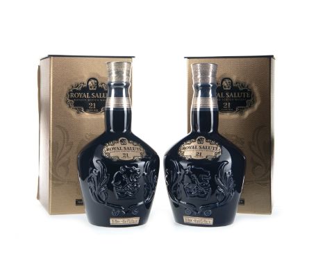 CHIVAS REGAL ROYAL SALUTE 21 YEARS OLD SAPPHIRE FLAGON (2) Blended Scotch Whisky 70cl, 40% volume, in cloth bag and carton. T