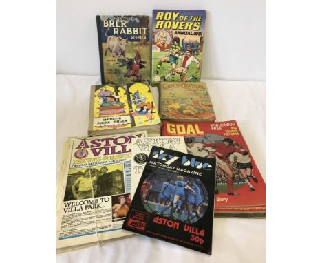 A small collection of vintage children's books including Brer Rabbit & Roy of the Rovers. Together with some football magazin