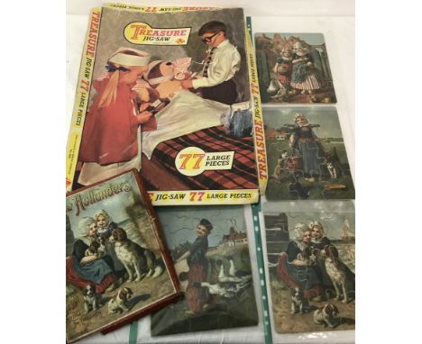 A vintage set of 4 Spears Zig-Zag puzzles for children "Little Hollanders". One puzzle has 1 piece missing. Together with a v