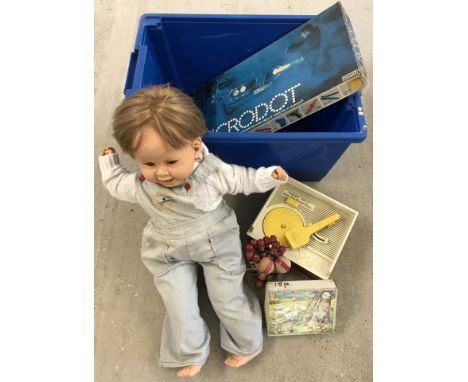 A quantity of vintage toys books & games. To include Fisher Price record player. 