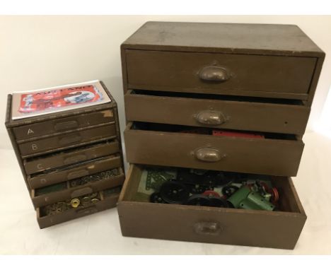 Large collection of vintage Meccano c.1930's-40's, contained in 2 vintage wooden chests. With original instruction booklet fo