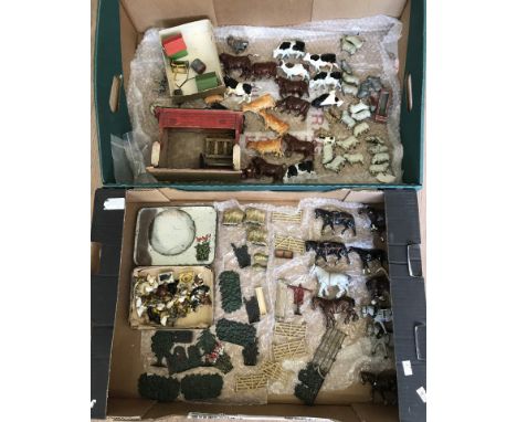2 boxes of vintage lead farm animals and scenery.  