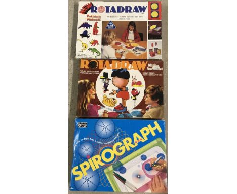 Prehistoric animals and Magic Roundabout vintage Rotadraw sets together with boxed Spirograph. Rotadraw sets have only the pl