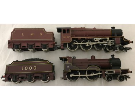 2 Hornby 00 gauge locomotives and tenders. In LMS livery. Engine numbers 1000 and 4657 