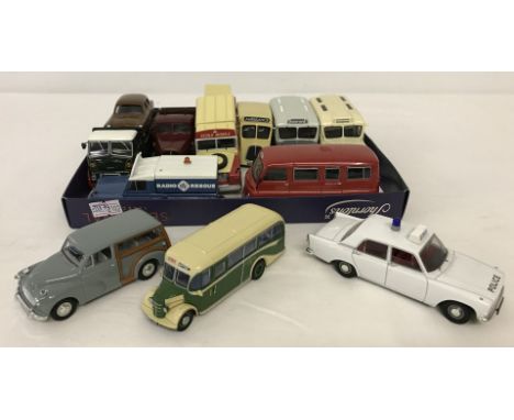 A tray of 12 Corgi diecast vintage style cars, lorries and ambulances.  
