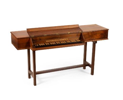 Alec Hodsdon (1900-1986) of Lavenham, Suffolk, a walnut cased Virginal or harpsichord, dated 1949, on a wooden base joined by