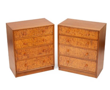 Cornubia Cabinet Works, circa 1930 a pair of walnut and burr ash chests of drawers, each with four graduated drawers on reces