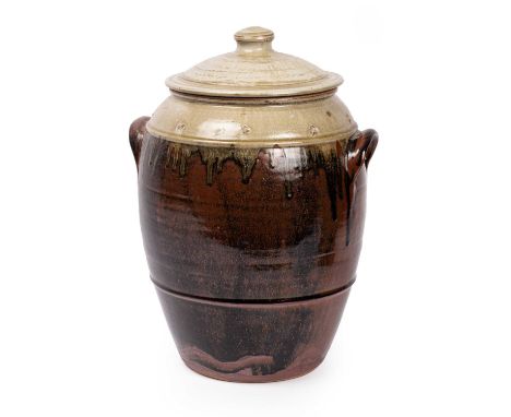 ARR Jim Malone (born 1946) a brown and grey storage jar with impressed maker's mark, 55cm highThis is in good order overall, 