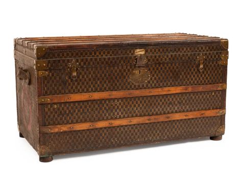 Halle du Voyage, Paris, a vintage French trunk, trade label inside cover99cm wide, 53.5cm high, 52.5cm deep
