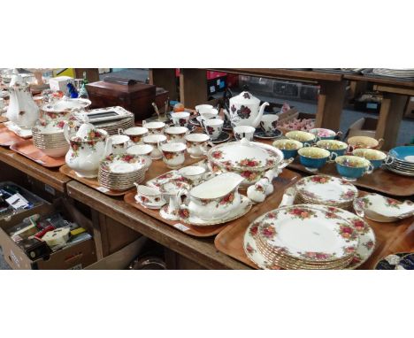 Five trays of Royal Albert 'Old Country Roses' design items to include: 17 piece teaset with teapot, coffee pot, lidded turee