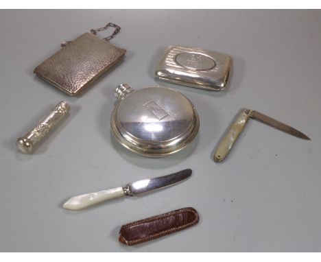 Silver cigarette case 1.51 troy oz approx.  together with a sterling silver beaten design double sovereign case with mirror a