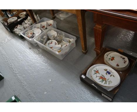 Five trays of mostly Royal Worcester 'Evesham' design china to include: coffee pots, teapots, serving dishes, cake plates, bo