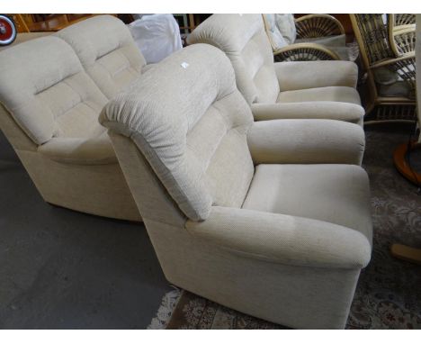 Modern Parker Knoll cord finish beige upholstered three piece suite. (3) (B.P. 21% + VAT)  The sofa is 148cm long approx, cha