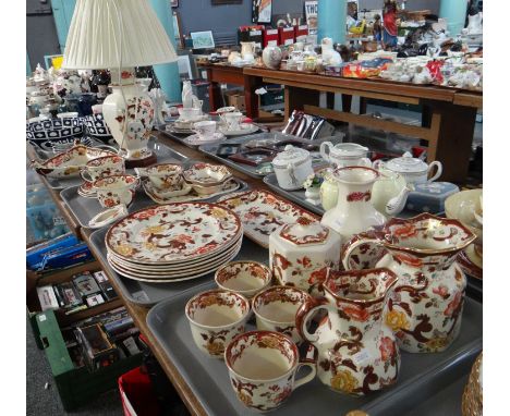 Four trays of Mason's Ironstone 'Brown Velvet' and other design items to include: plates, ginger jar and cover, jugs, teacups