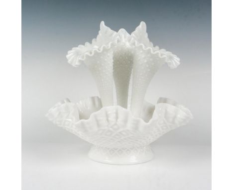 Graciously adorn your table with this Fenton milk glass epergne, its Diamond Lace pattern delicately capturing the essence of