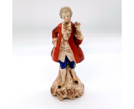 Depicted in elegant outfit and holding a bouquet.This item has no reserve. Dimensions: 7.75"HCondition: Age related wear.