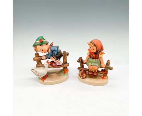 Included adorable figures are hand painted, matte finished Barnyard Hero (195) and Just Resting (112). Goebel backstamp. Humm