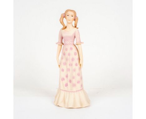 Featuring young woman whose hair is styled in pig tails. Lavender and cream accents. Made in the USA printed to bottom of pie
