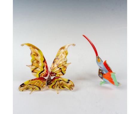 Includes beautifully detailed Hummingbird with red beak and wings with blue glass body and amber, green and red winged butter