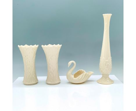 A set of 4 cream-colored Lenox items consisting of 2 woodland vases, 1 florentine vase, and 1 decorative bowl that is in the 