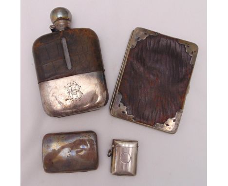 A hallmarked silver engine turned vesta case, a hallmarked silver cheroot case, a leather and hallmarked silver gentlemans wa