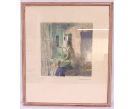 Bernhard Dunston framed and glazed limited edition polychromatic print 30/240 of a lady looking at a mirror, signed bottom ri