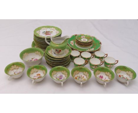 A quantity of porcelain to include cups, saucers, plates, cake plates, a milk jug and a sugar bowl (49)