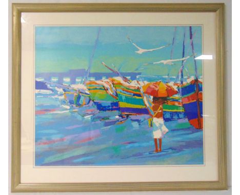 A framed and glazed polychromatic Giclée print, signed under the mount in the manner of Howard Behrens, 79.5 x 95.5cm