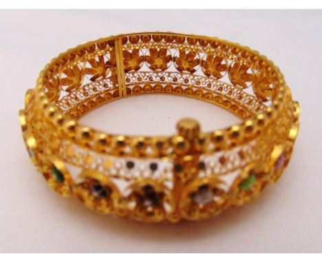 Yellow gold and enamel bangle, gold tested 22ct, approx total weight 28.7g