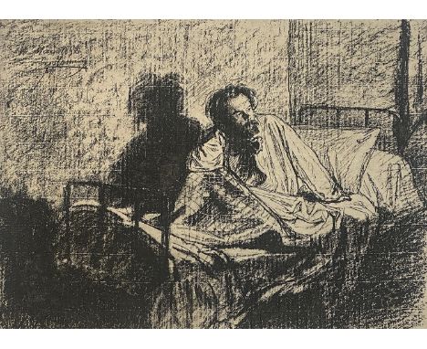 Leopold Flameng (1831-1911), 'Portrait of Meryon Sitting up in Bed', soft-ground etching; Craddock &amp; Barnard receipt to v