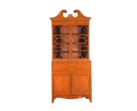 A satinwood and inlaid secretaire bookcase, late 18th or early 19th century, 99cm wide, 55cm deep, 238cm high