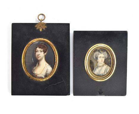 An 18th century portrait miniature depicting a lady wearing a ruff, initialled JS, possibly John Smart and dated 1767, 4.8x3.