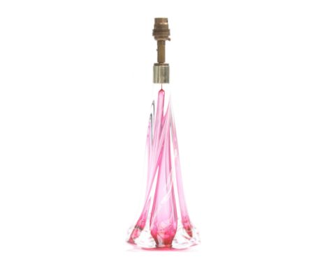 A Val Saint Lambert mid century cranberry art glass table lamp, signed to base, 40cm high to top of fitting