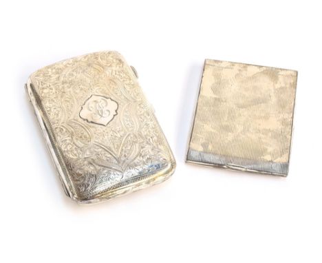 A bright cut silver cigarette case, by William Thorneywork, Birmingham 1901; together with an engine turned .900 silver cigar