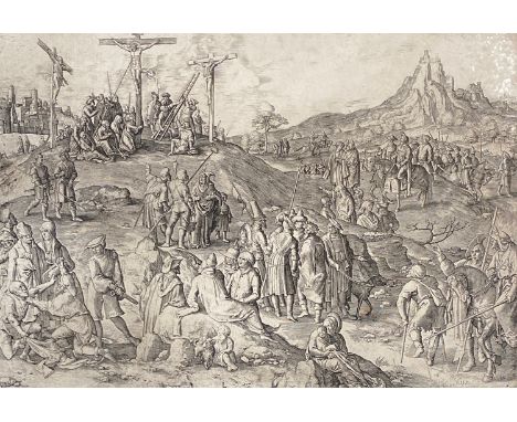After Lucas van Leyden (1494–1533 Leiden), 'Calvary (Golgotha)', c.1533, a 16th century engraving depicting the crucifixion, 