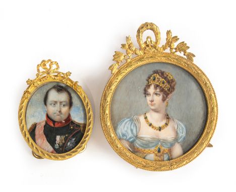 A French 19th century portrait miniature on ivory of Napoleon Bonaparte, 'Moirez' inscribed on backing paper, 4.7x4.1cm, in a
