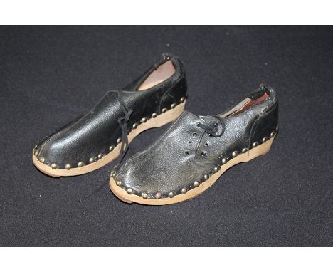 Scarce World War Two Womens Auxiliary Air Force issue clogs,leather tops with wooden soles, the right clog stamped 1943 with 