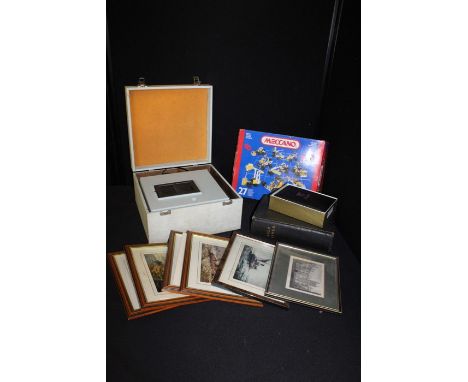Prinzmatic 500 slide projector, part Meccano set, two bibles, prints depicting ships (qty)