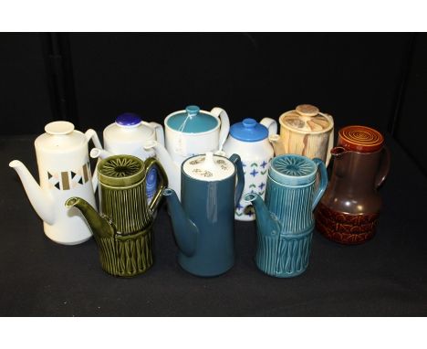 Collection of ceramic coffee pots  of various designs and makers, Beswick, Sadler. Price, Winterling, etc (9)