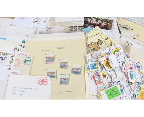 Stamps; Thematic. Scouts. Large box of stamps, covers &amp; cards, inc some unusual items, one Baden Powell &amp; small box o
