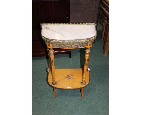 Marble top stand, with a  gallery top above supports and united with a shelf, 50cm wide