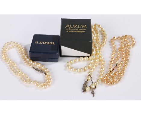Three pearl necklaces 