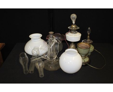 Oil lamps and lamp shades, (qty)