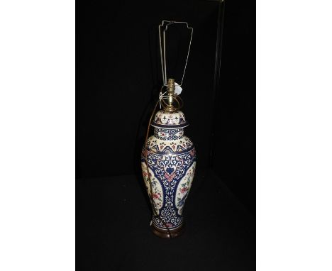Porcelain reading lamp, in the form of a vase and cover, label to base for R. Ruddiman Ltd, 86cm high
