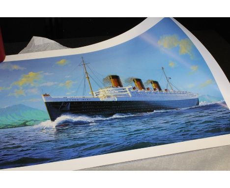Limited edition print depicting RMS Queen Mary, numbered 238/1000, unframed, 78.5cm x 54.5cm