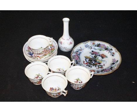 Part tea service, decorated with figures in an Oriental landscape, Crown Staffordshire Ruby wedding anniversary commemorative