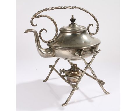 Silver plated teapot on stand, with burner