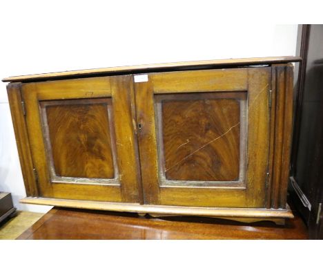 Mahogany cabinet, with two panelled cupboard doors and interior shelf, 76.5cm wide, mahogany hanging cabinet, with two panell