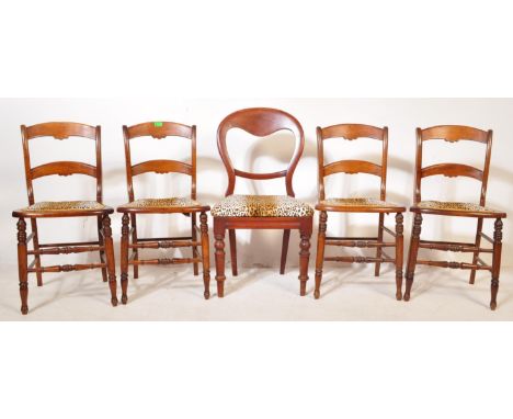 A harlequin collection of 19th century Victorian chairs comprising of balloon back chairs having leopard print upholstery and